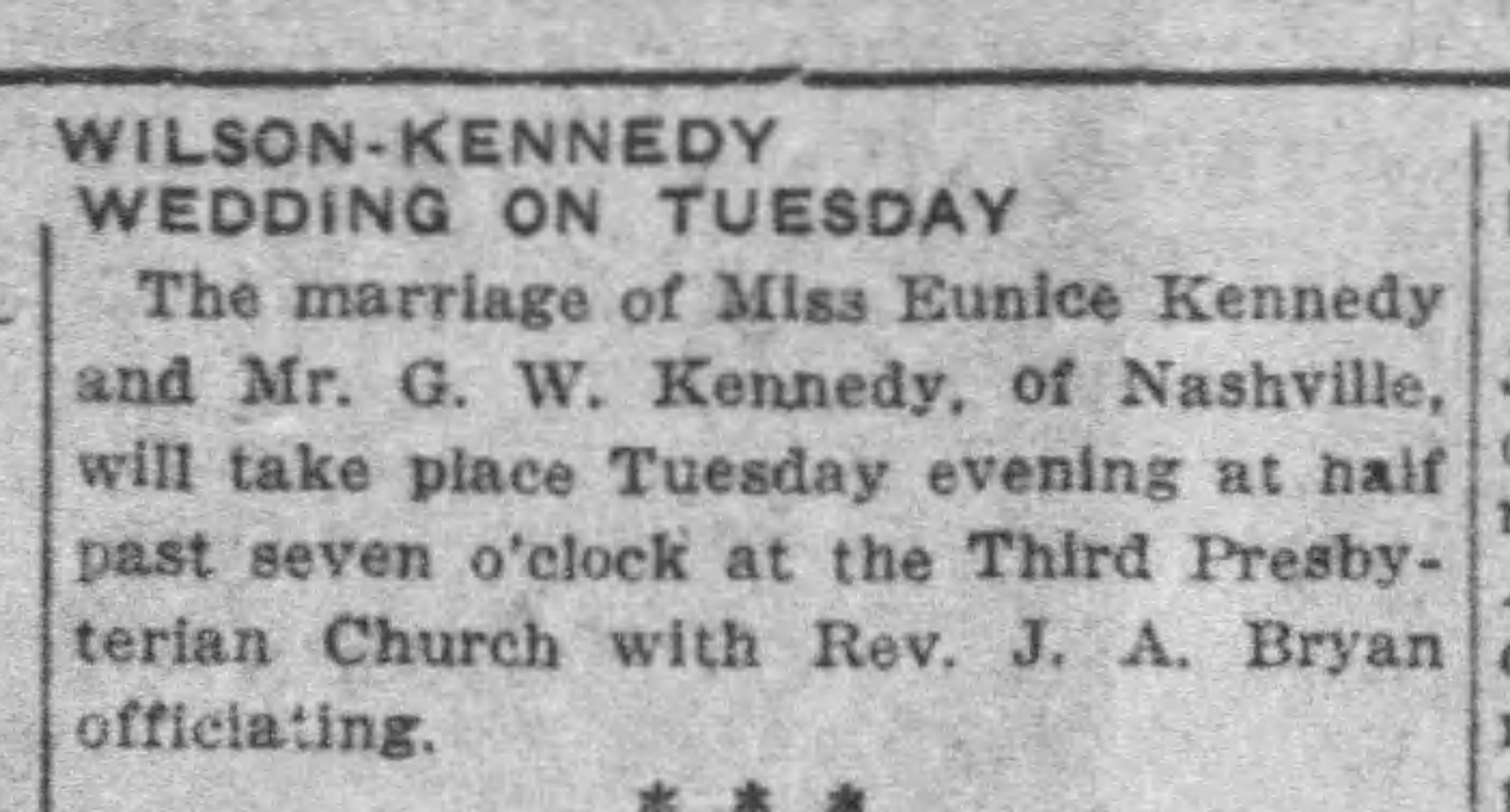 Wilson-Kennedy Wedding on Tuesday